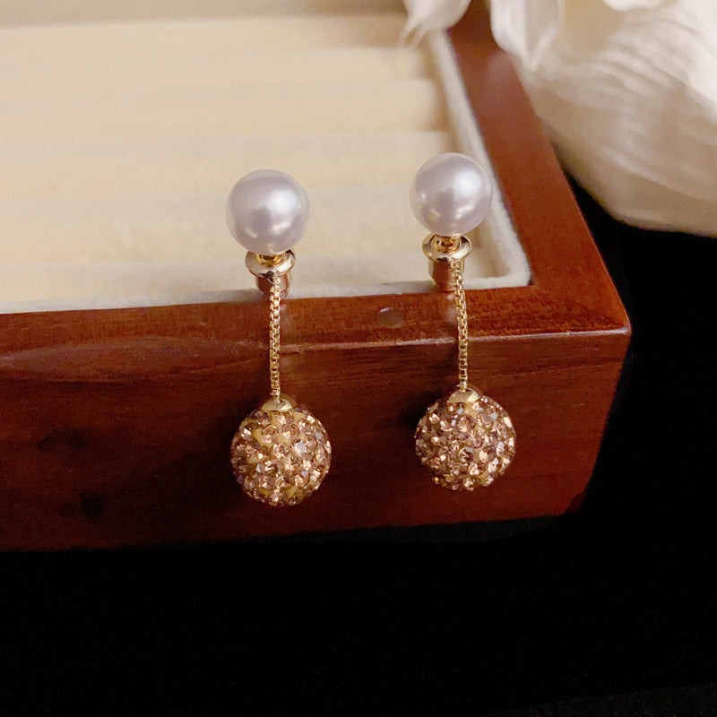 Luxury Pearl Dual-Wear Zircon Sphere Drop Earrings – Geometric Design