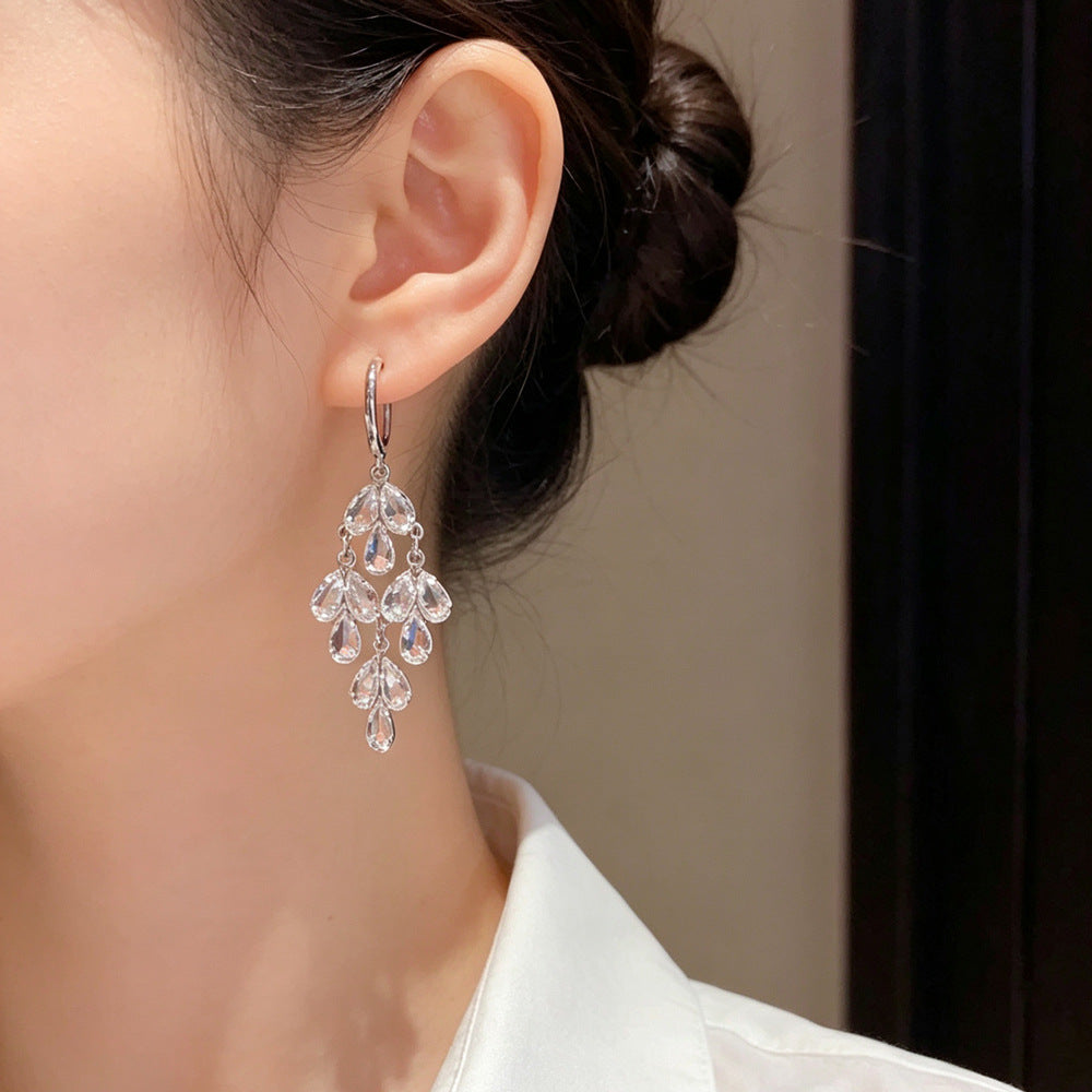 Eaioncol Leaf CZ Tassel Earrings 14K Gold & Silver Plated