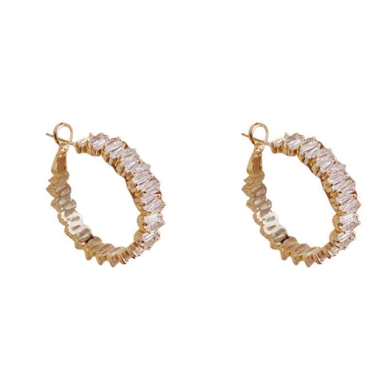 Luxury Full-Zircon Geometric Hoop Gold Earrings – Elegant Design