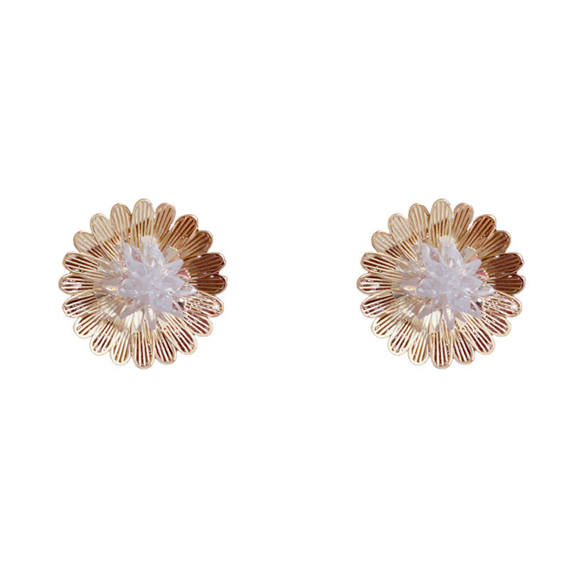 Luxury Metal Frost Flower Petal Stud Earrings – Elegant Design