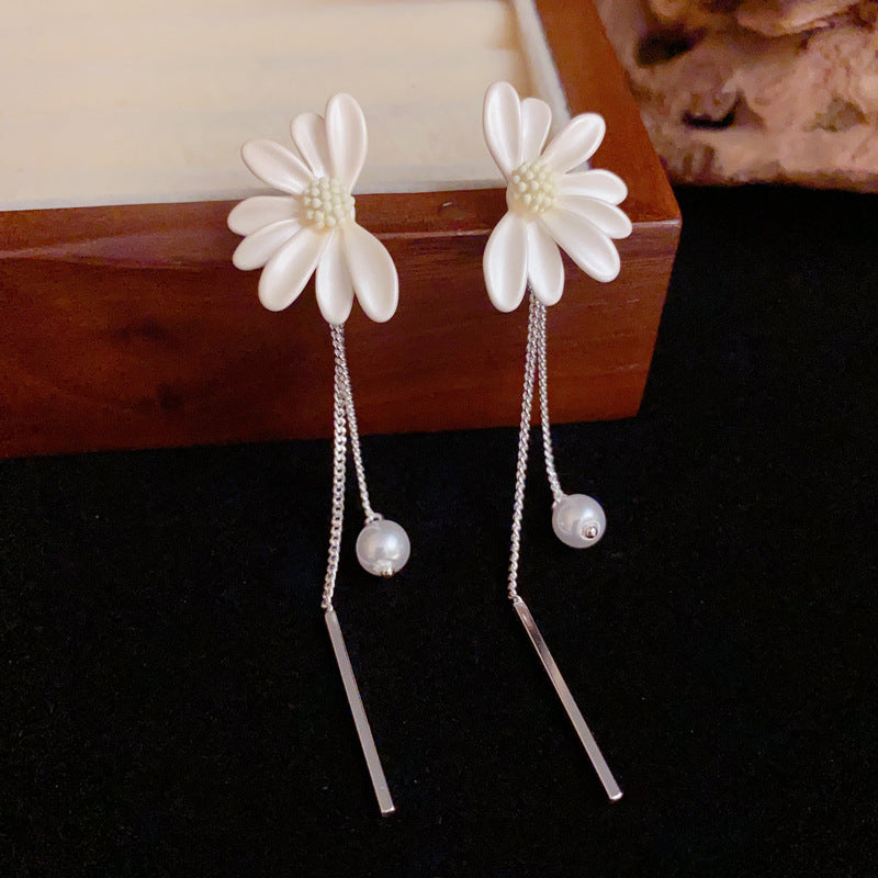 Luxury Daisy Petal Long Tassel Drop Flora Earrings– S925 Silver Needle