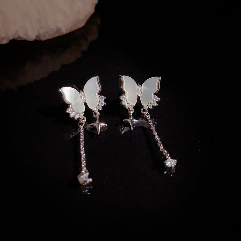 Luxury Shell Butterfly & Star Tassel Drop Earrings– S925 Silver Needle
