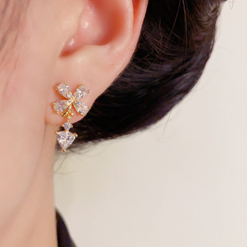 Elegant Full-Zircon Petal Teardrop Earrings – Floral Design