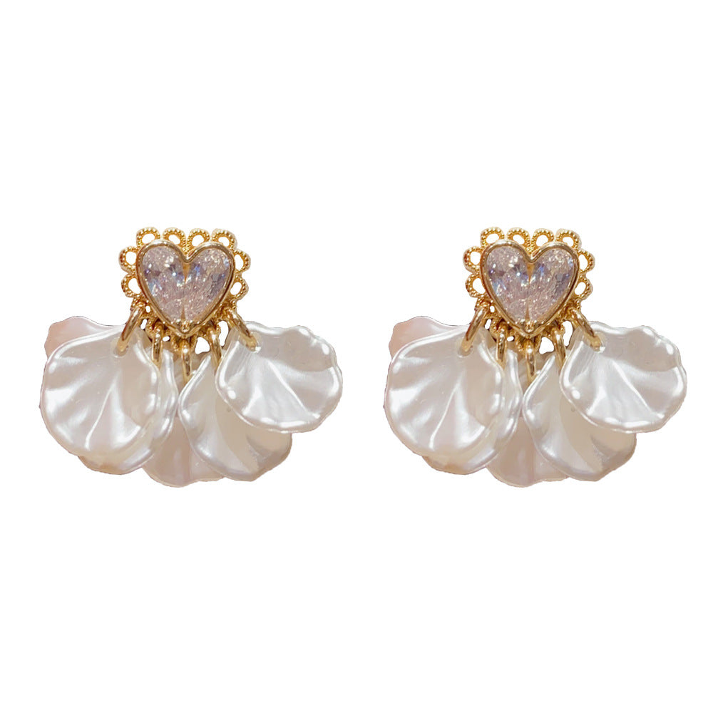 Eaioncol Heart CZ Acrylic Petal Drop Earrings Gold