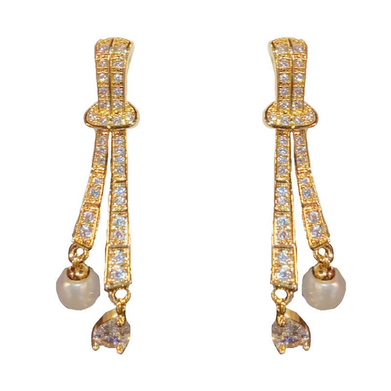 14K Gold Full Zircon Knot Teardrop Drop Earrings - Chic Elegant Design