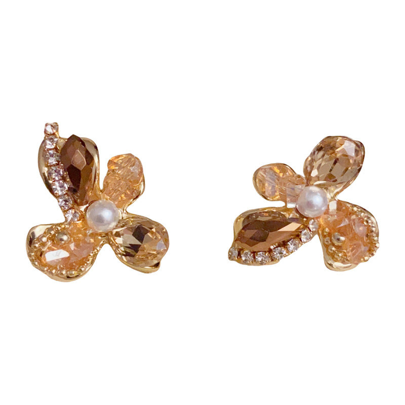 14K Gold-Plated Handmade Crystal Petal Earrings– Elegant Vintage Style