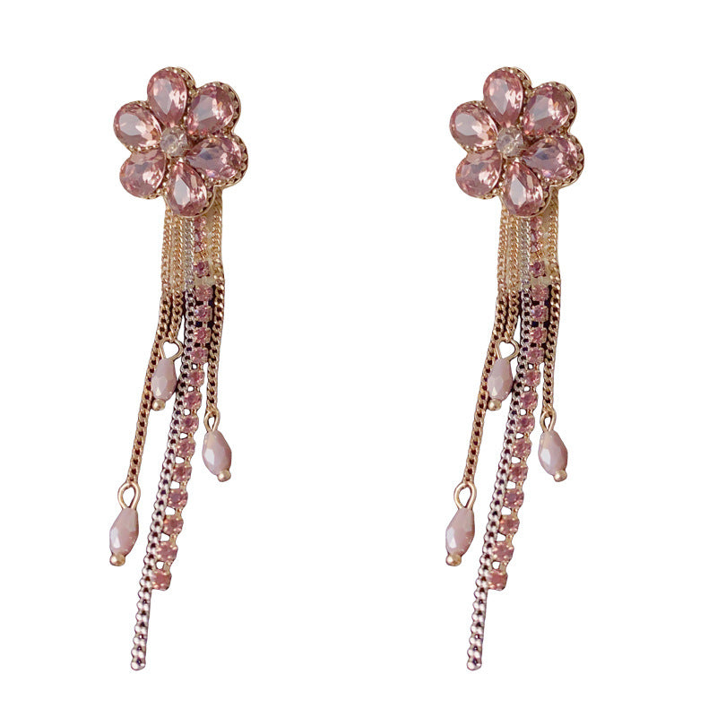 Luxury Zircon Floral Petal 2-Way Tassel Drop Earrings – Elegant Design
