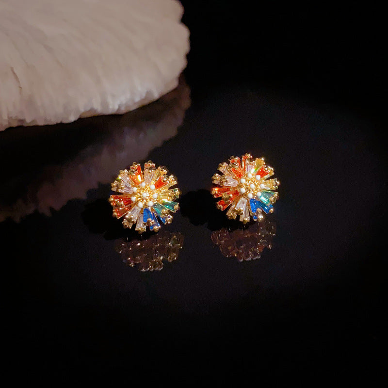Luxury Colorful Zircon Daisy Stud Gold Earrings– Elegant Floral Design
