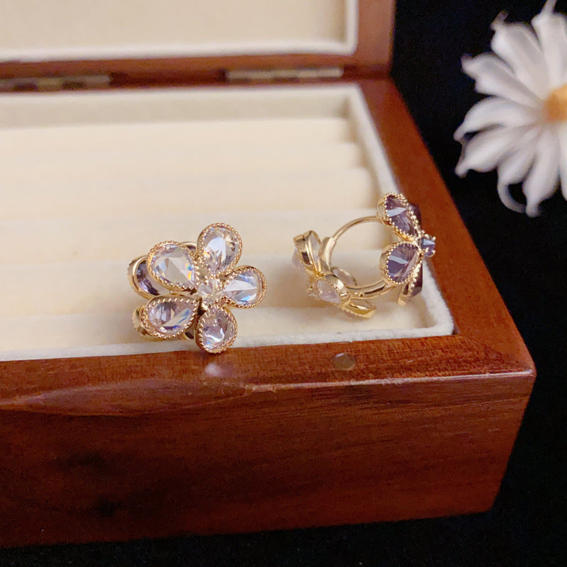 Luxury Full-Zircon Double-Sided Petal Earrings – Floral Design