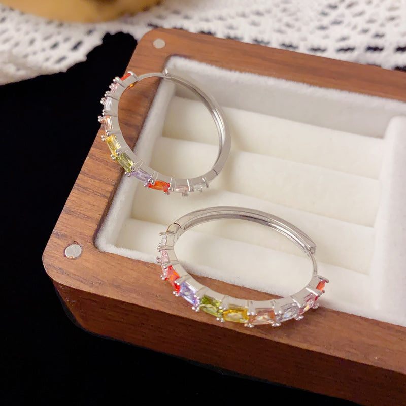 Luxury Colorful Zircon Circle Ear Cuff Earrings – Geometric Design