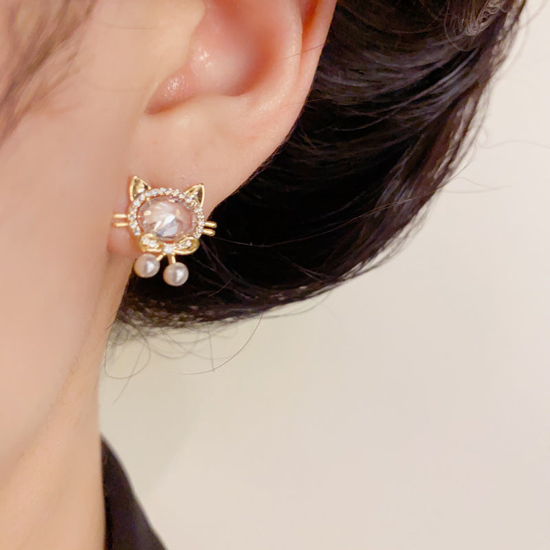18K Gold-Plated Sparkling Cat Stud Earrings – Minimalist Cute Design