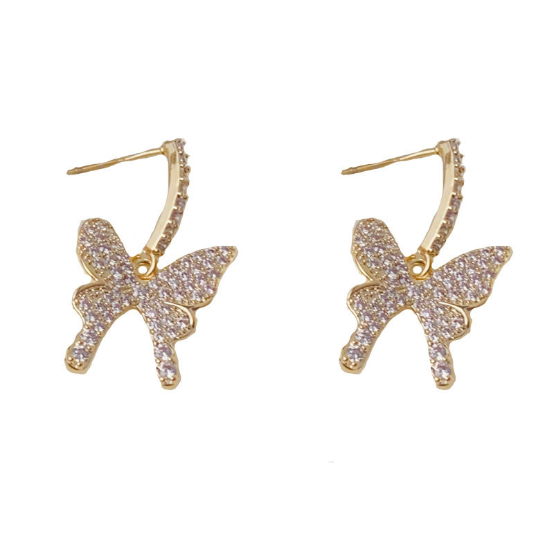 Luxury Full-Zircon Butterfly Drop Earrings – Animal Design