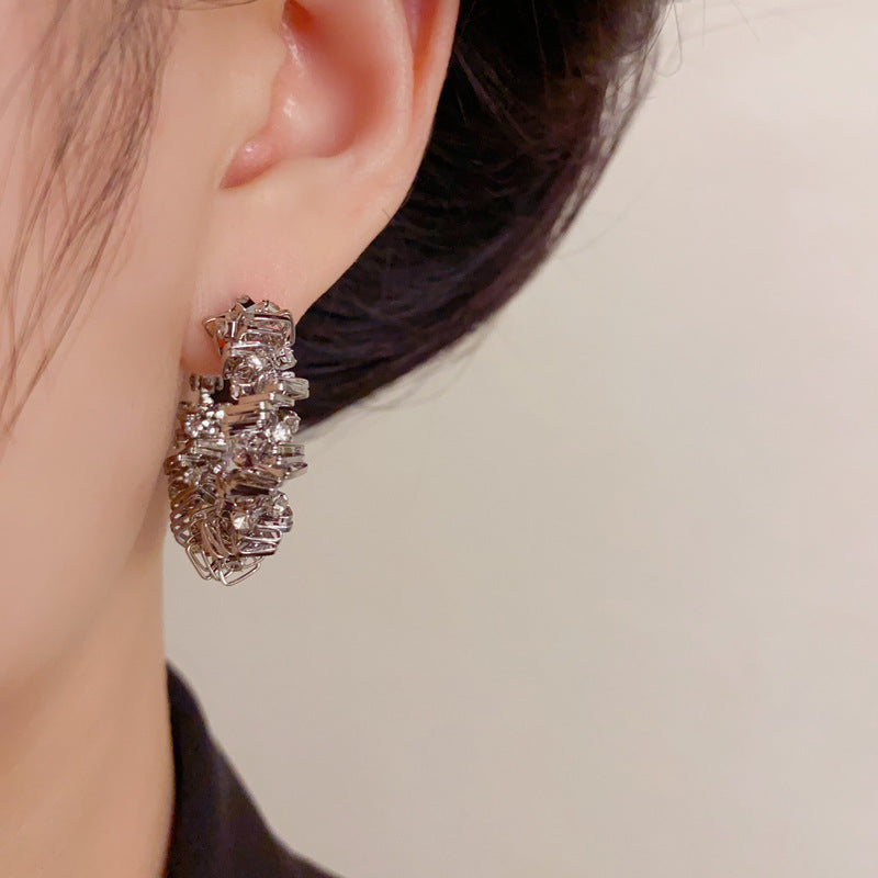 Luxury Full-Zircon Orbit Metal Hoop Earrings – Elegant Design