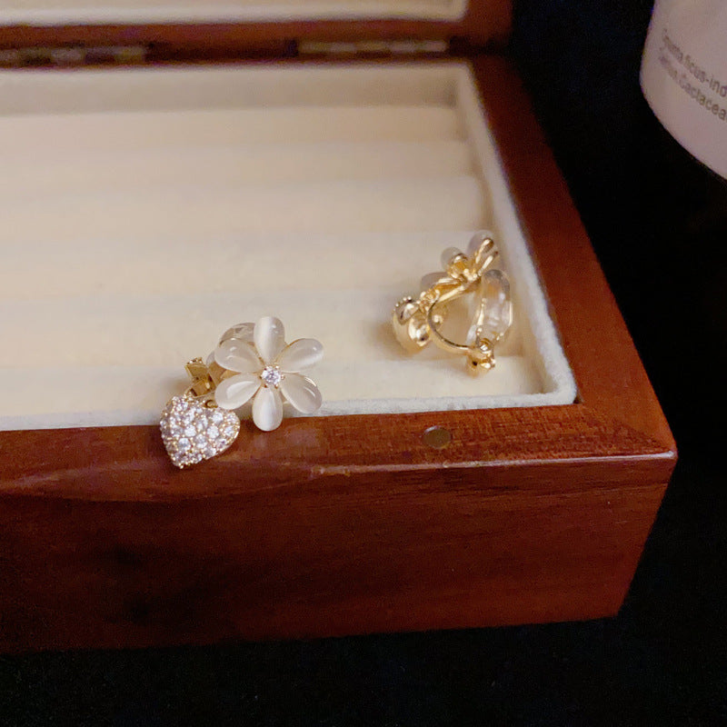 Minimalist Zircon Flower & Heart Clip-On Earrings – No Piercing Needed