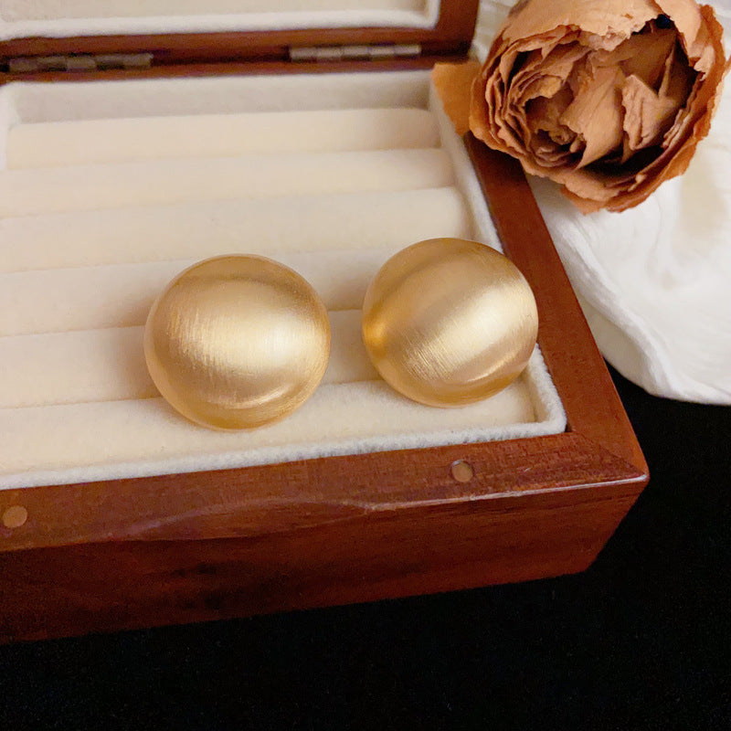 Luxury Brushed Metal Round Stud Earrings – Geometric Design