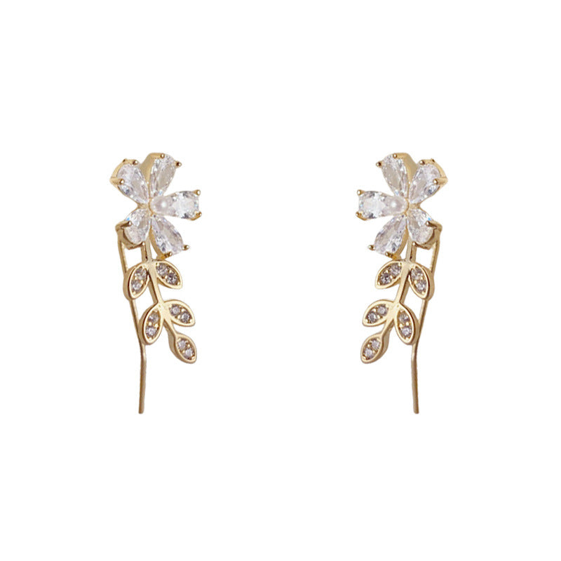 Luxury Full-Zircon Leaf Petal Ear Climber Earrings – Floral Design