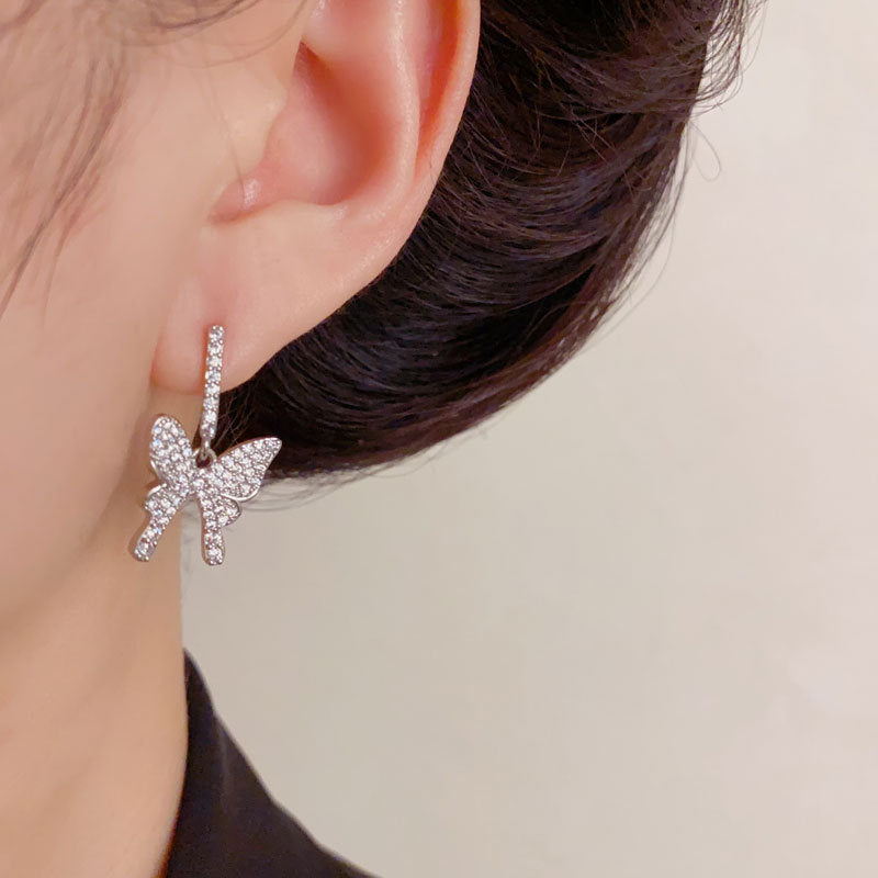 Luxury Full-Zircon Butterfly Drop Earrings – Animal Design