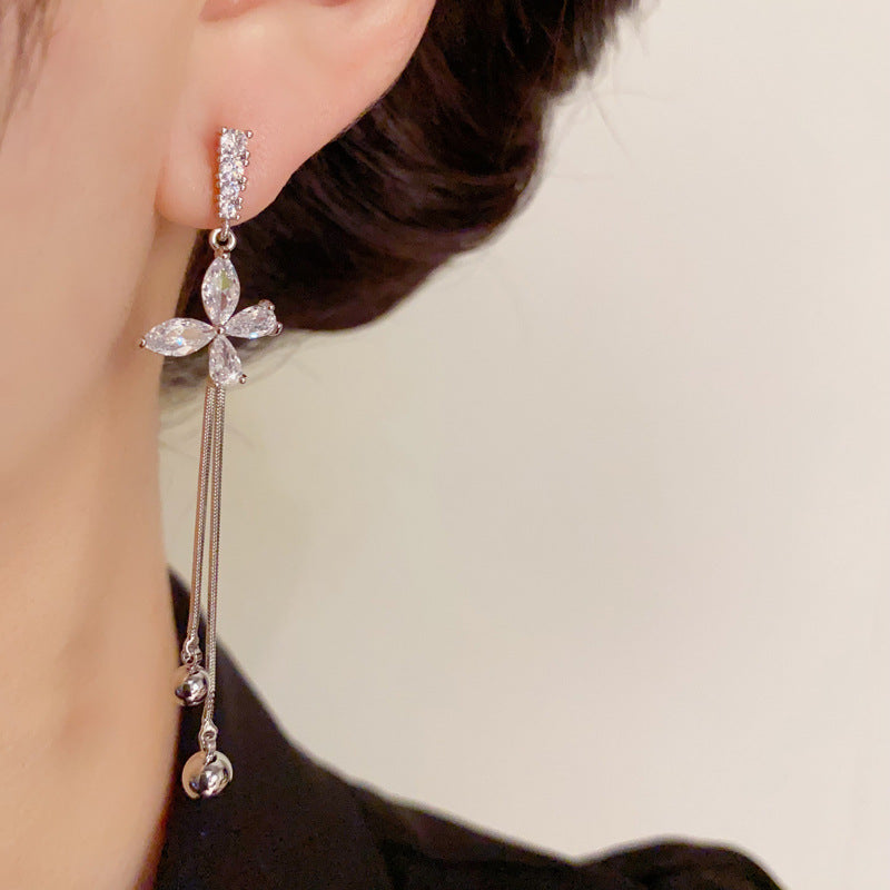 14K Gold-Plated Zircon Butterfly Long Tassel Earrings - Chic Elegance