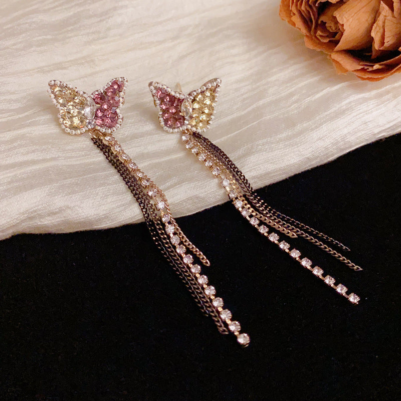 Luxury Colorblock Butterfly Long Tassel Drop Earrings – Elegant Design