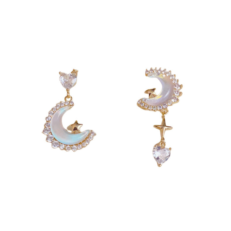 Zircon Star-Moon Asymmetric Tassel Drop Earrings – Elegant Design