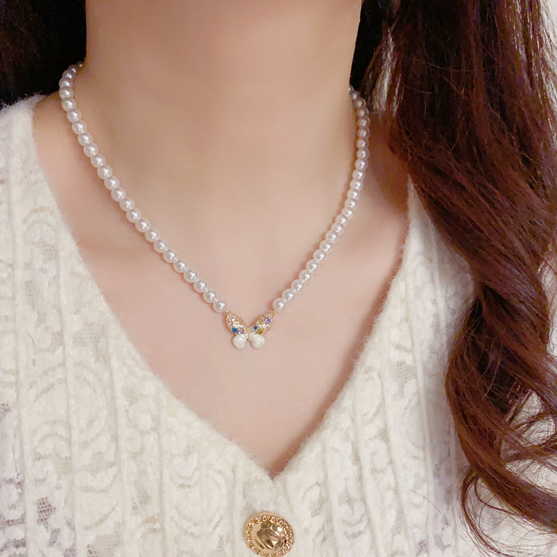 14K Gold-Plated Colorful Butterfly Pearl Necklace –Elegant Sweet Style