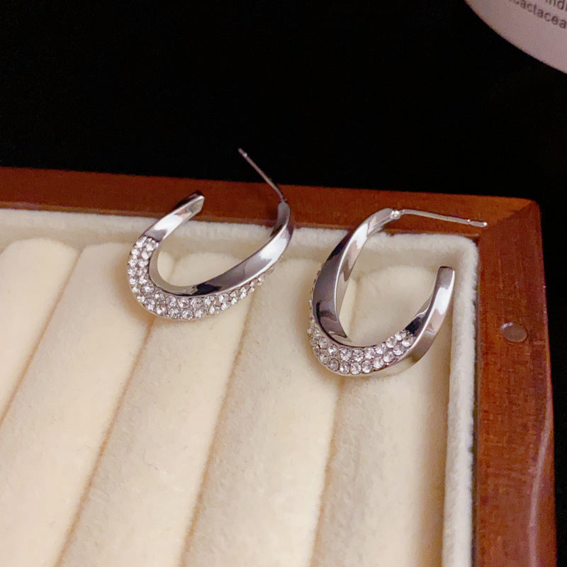 Gold & Silver Full Zircon Twisted C Earrings - Chic Minimalist Design