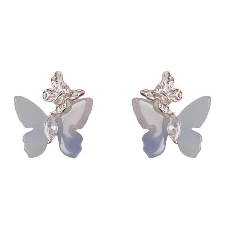 Luxury Gradient Pink or Blue Butterfly Gold Earrings – Elegant Design
