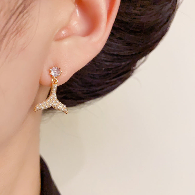 14K Gold-Plated Pearl Mermaid Tail Earrings– Elegant Minimalist Design