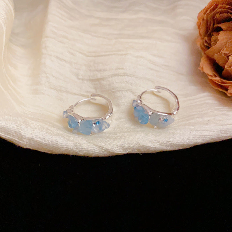 Luxury Irregular Blue Crystal Sliver Earrings – Elegant Design