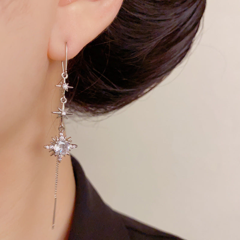 Luxury Zircon Octagram Star Tassel Threader Earrings – Elegant Design