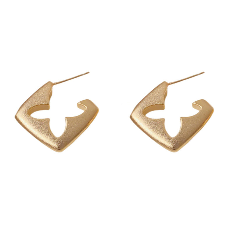 Elegant Matte Gold Rhombus Hoop Earrings – Bold Geometric Design