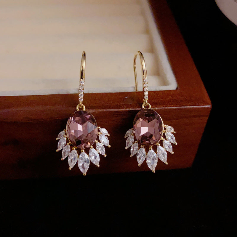 14K Gold-Plated Purple Zircon Drop Earrings - Elegant Chic Design
