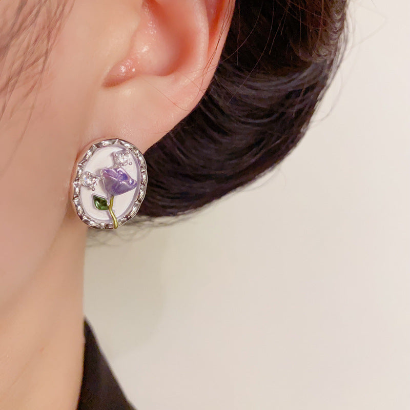Luxury Silver Tulip Flower Stud Flower Earrings – Elegant Design