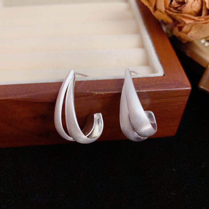 Elegant Silver Double-Layer Teardrop Earrings – Geometric Design