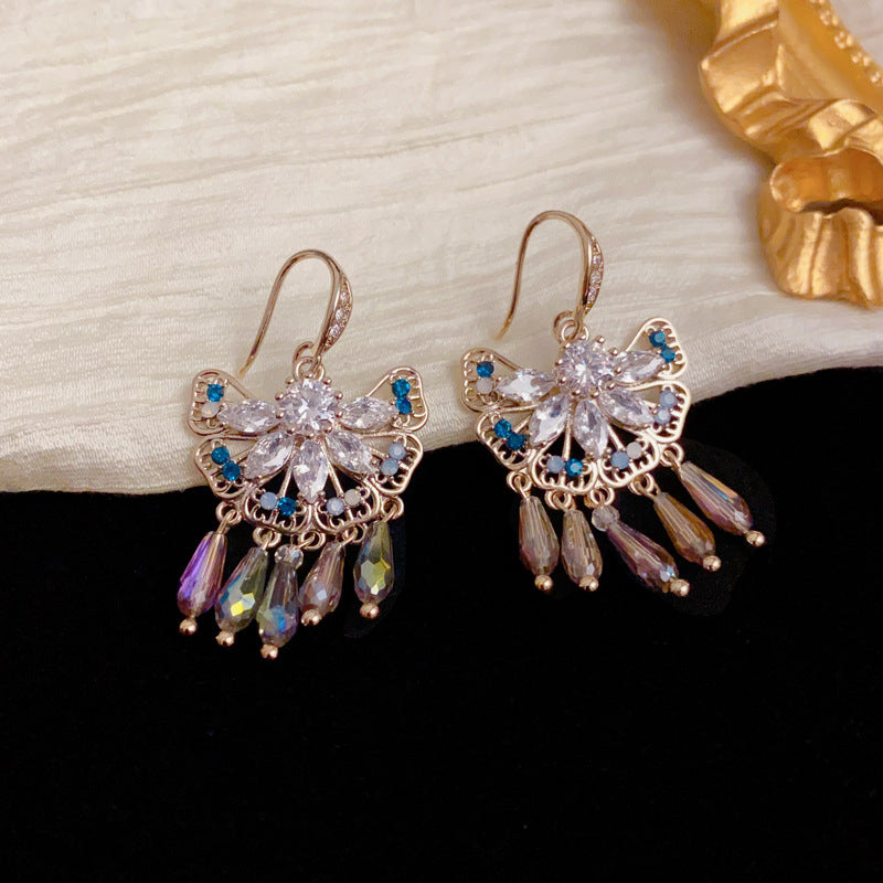 Elegant Coffee Gold Fan-Shaped Tassel Earrings – Geometric Design