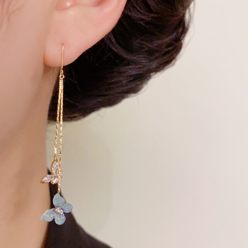 14K Gold-Plated Zircon Butterfly Tassel Hook Earrings – Elegant Design