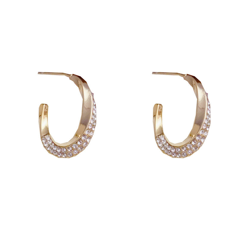 Gold & Silver Full Zircon Twisted C Earrings - Chic Minimalist Design
