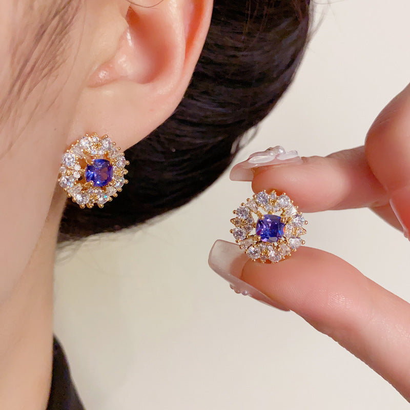 14K Gold Purple Geometric Zircon Stud Earrings– Chic & Sparkling Style