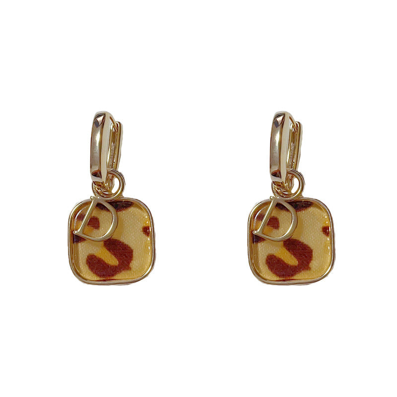 14K Gold-Plated D Letter Square Leopard Print Earrings - French Chic