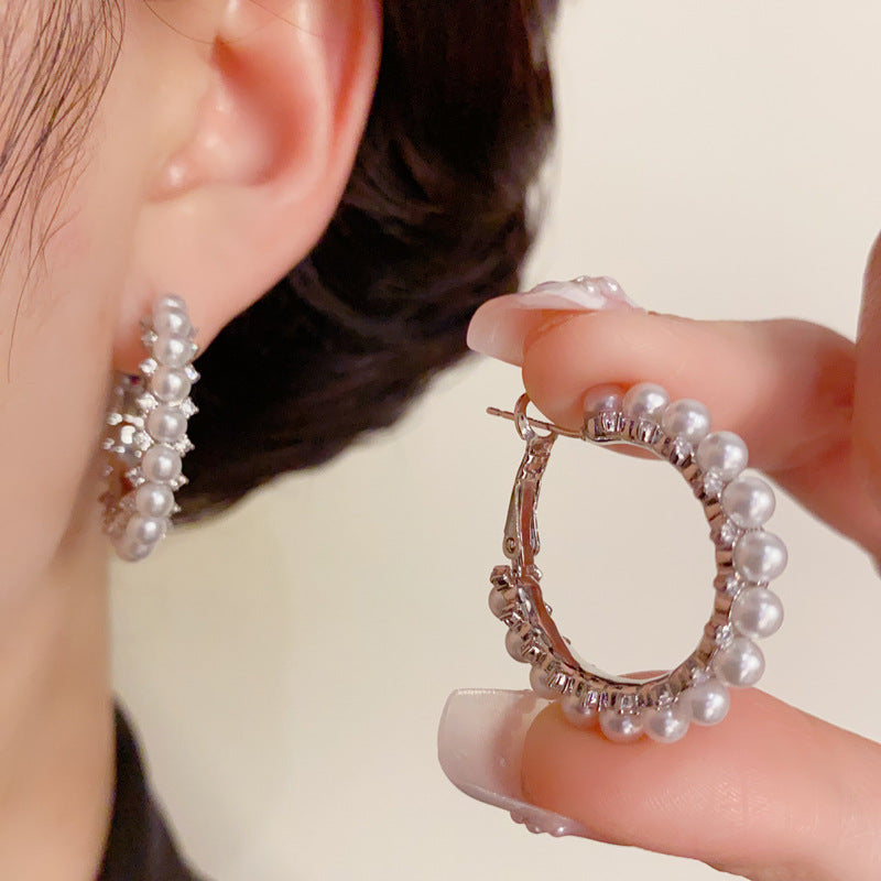 14K Gold-Plated Pearl Hoop Earrings – Chic & Minimalist Design