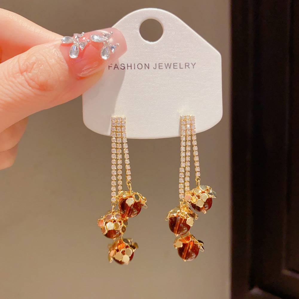 Eaioncol CZ Pearl & Resin Tassel Earrings 14K Gold Plated Silver
