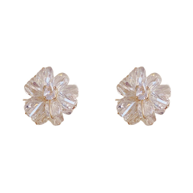 Luxury Hand-Wrapped Crystal Bead Petal Stud Earrings – Floral Design