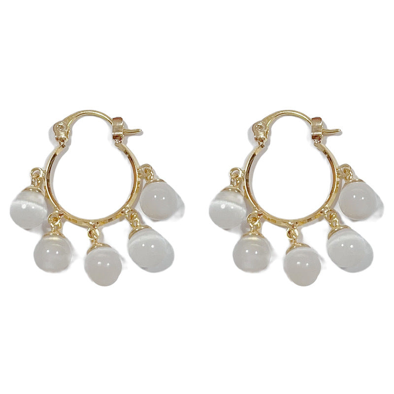 14K Gold-Plated Cat’s Eye Stone Tassel Ear Cuffs – Elegant Design