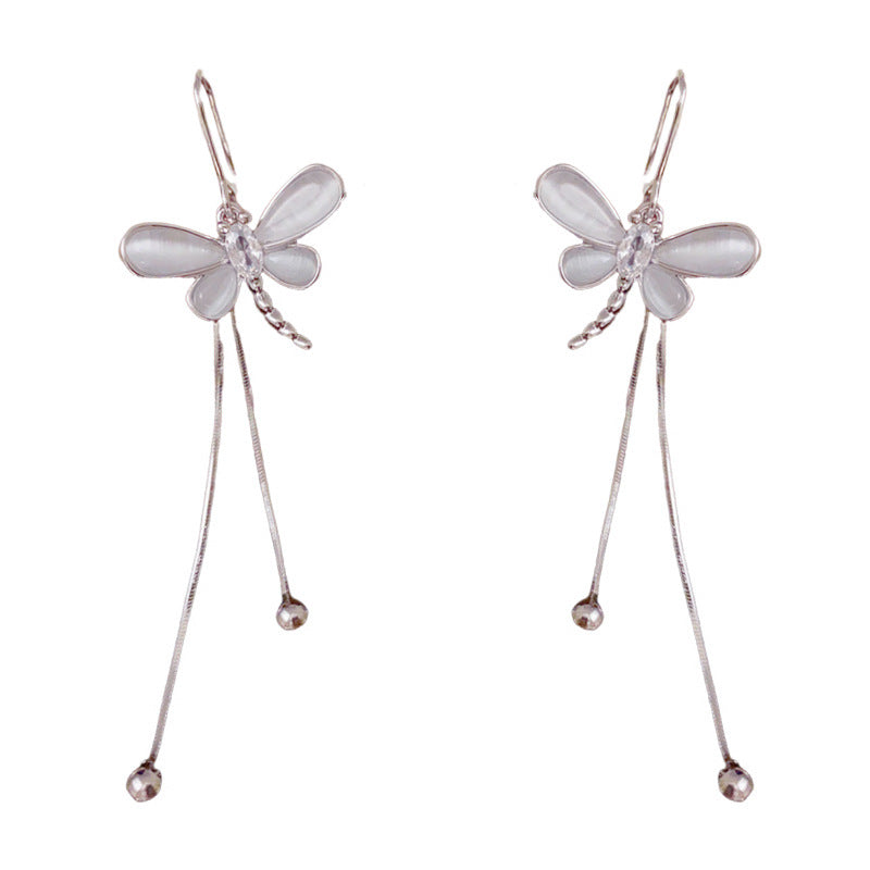 Luxury Zircon Dragonfly Long Tassel Drop Earrings – S925 Silver Needle
