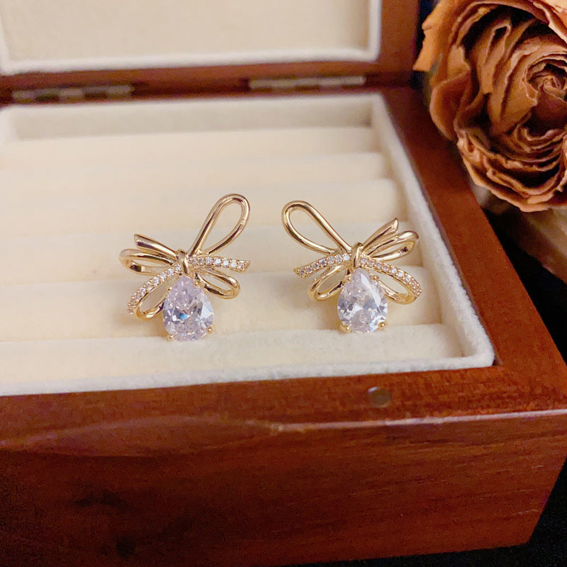 Luxury Metal 3D Bow & Droplet Earrings – Ear Dangles Elegant Design