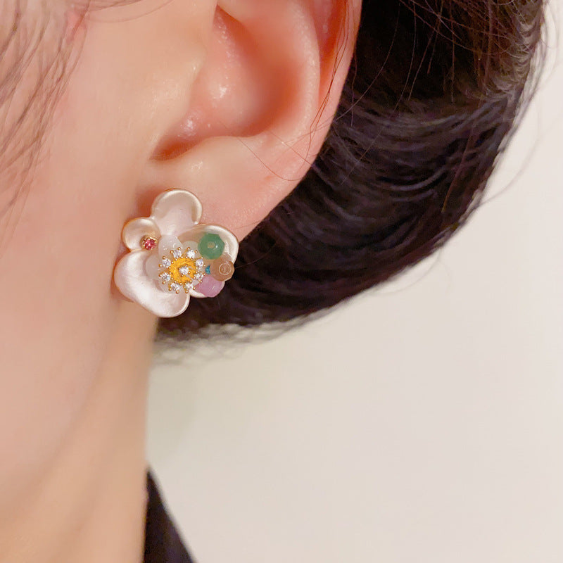Luxury Handcrafted Pink or Blue Petal Stud Earrings – Elegant Design