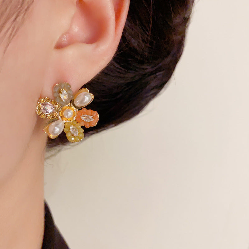 Elegant Handcrafted Colorful Petal Stud Gold Earrings – Floral Design