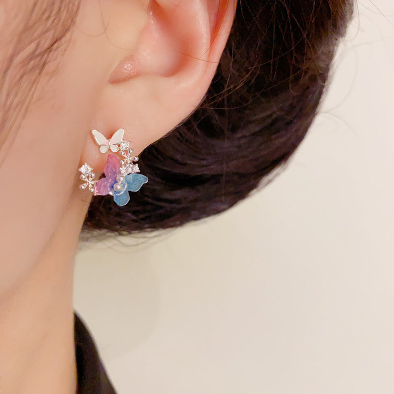 S925 Silver Iridescent Butterfly Stud Earrings – Elegant Design