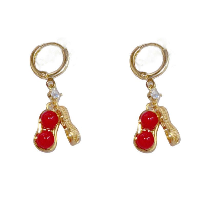 Elegant Red Good Fortune Peanut Stud Earrings – Auspicious Design