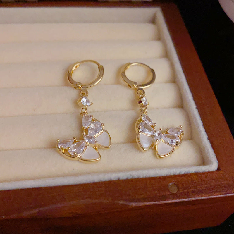 14K Gold-Plated Zircon Butterfly Tassel Earrings – Elegant Design